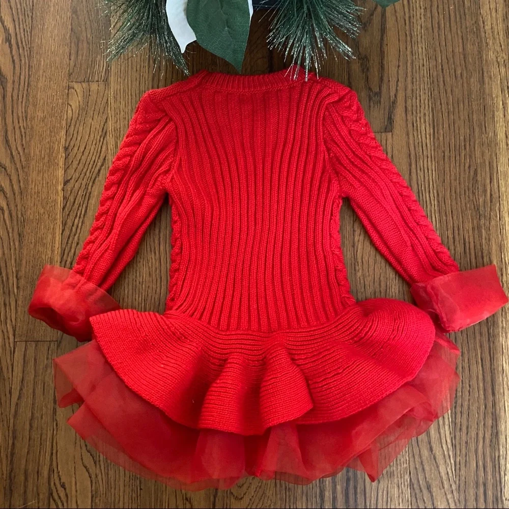 Girls Red Cable-Knit Tutu Dress